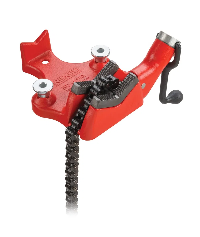 40210 – RIDGID Pipe Vise, 1/4 Inch to 6 Inch Pipe Capacity Top Screw Bench Chain Vise Red Cast Iron Base